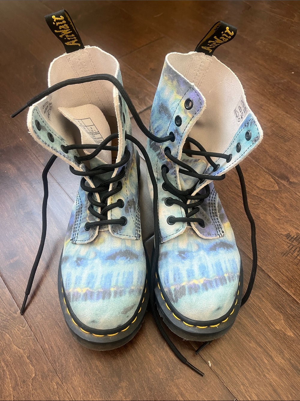 Dr. Martens Tie-Dye 8-Eye Lace-Up Boots - Blue, Purple, Cream
